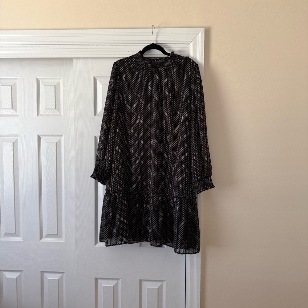 J. Crew Black Geometric Long Sleeve Dress
